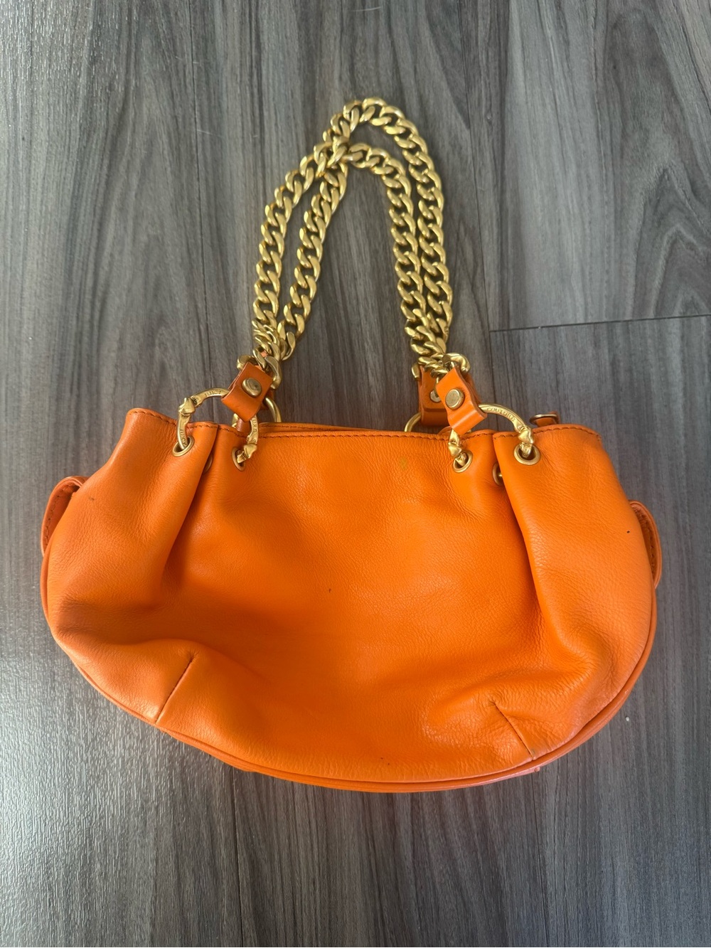 Vintage Y2K Juicy Couture Orange Leather Gold Chain Handbag